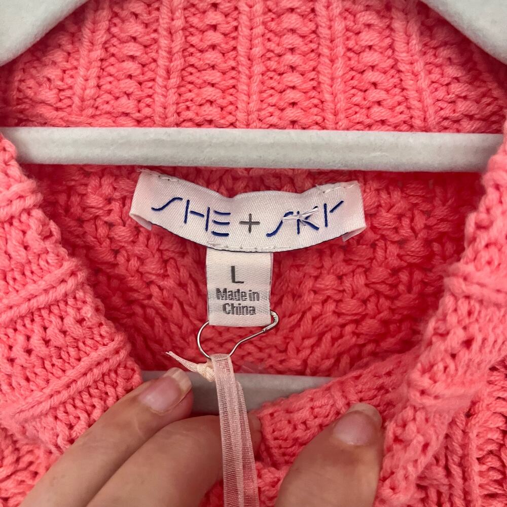 She Sky Cable Knit Sweater Vest Sz L Coral Preppy Coastal Y2K Spring Cottage NWT - Picture 9 of 12